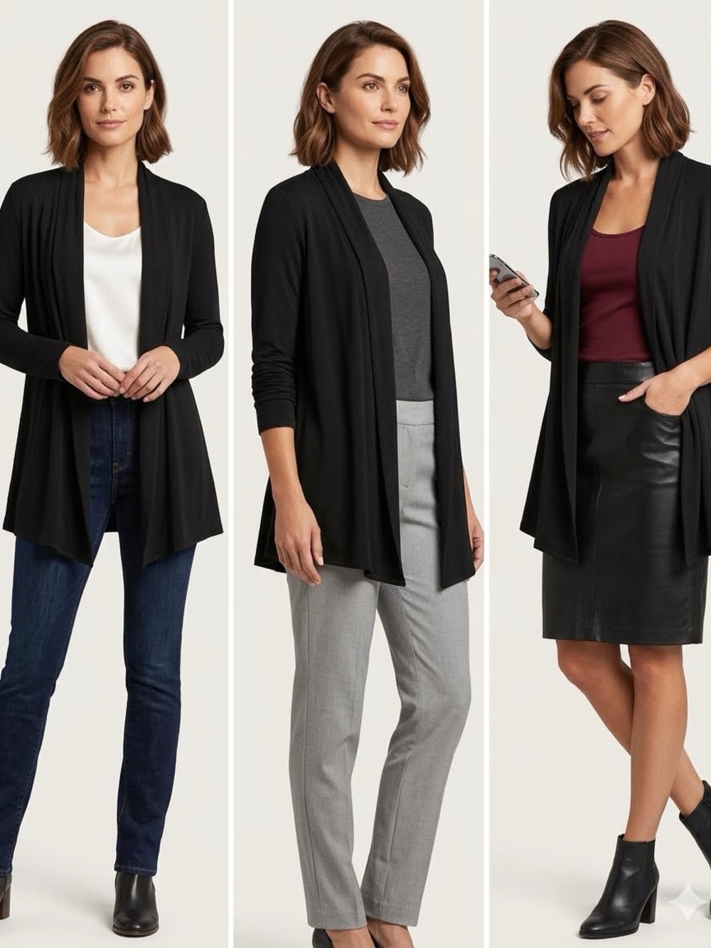 Christine Gerard Black Open Front Cardigan M Lightweight Knit Sweater